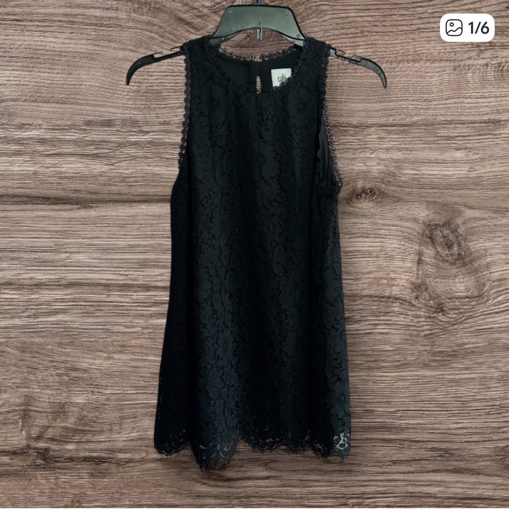 CAbi Black Lace Sleeveless Blouse size XS